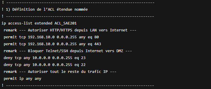 Configuration des ACL et services